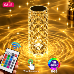 USB Rechargeable Crystal Rose Diamond Touch Lamp LED With RGB 16 Colors and Remote